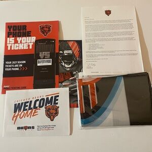 Chicago Bears 2021 Season Ticket Holder Folder With Paper Collectibles And Flag